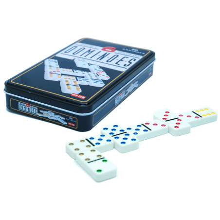 Dominos double 6 couleurs boîte métal
