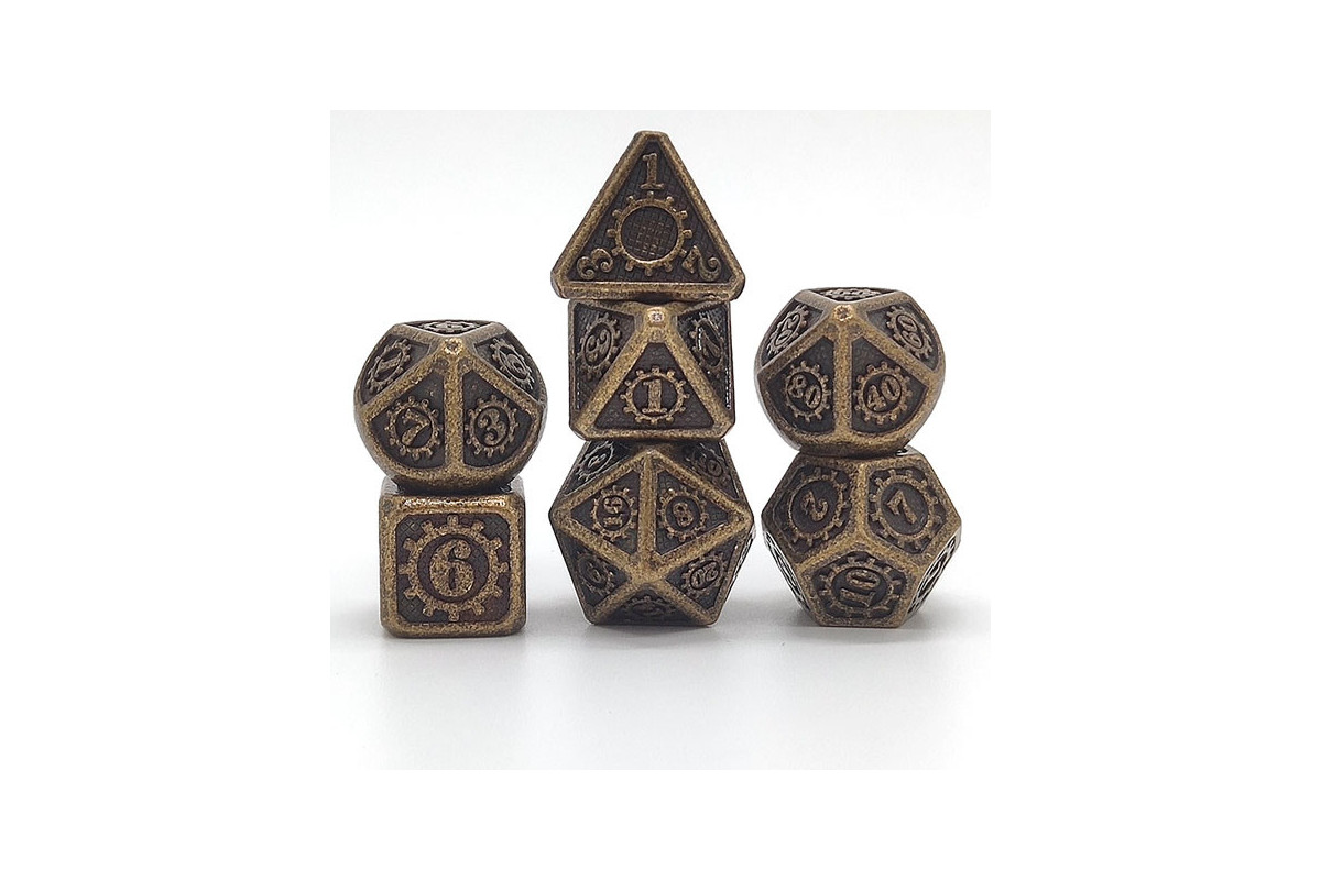 Dés Métal - Lot de 7 dés (14mm) - Gear Bronze