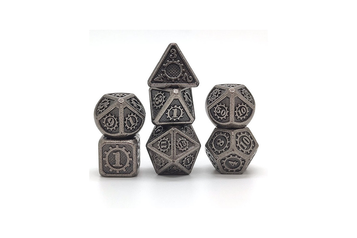 Dés Métal - Lot de 7 dés (14mm) - Gear Silver