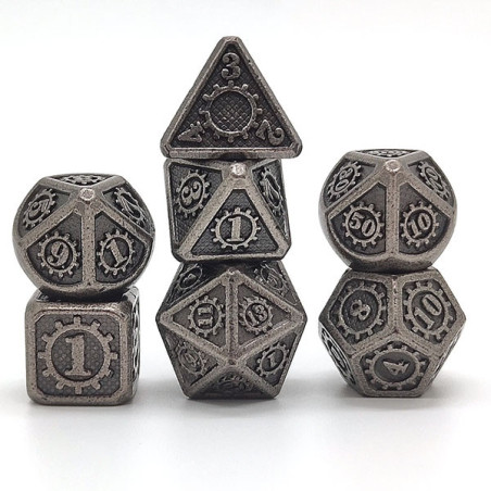 Dés Métal - Lot de 7 dés (14mm) - Gear Silver