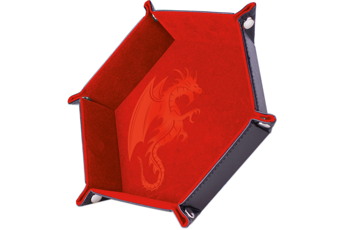Piste de Dés simili cuir et velours - Dragon rouge 19x19cm