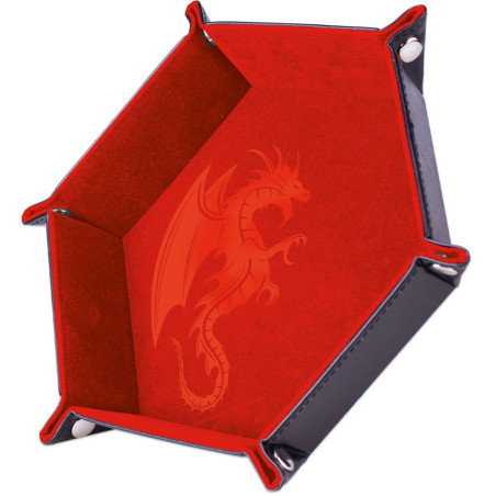 Piste de Dés simili cuir et velours - Dragon rouge 19x19cm