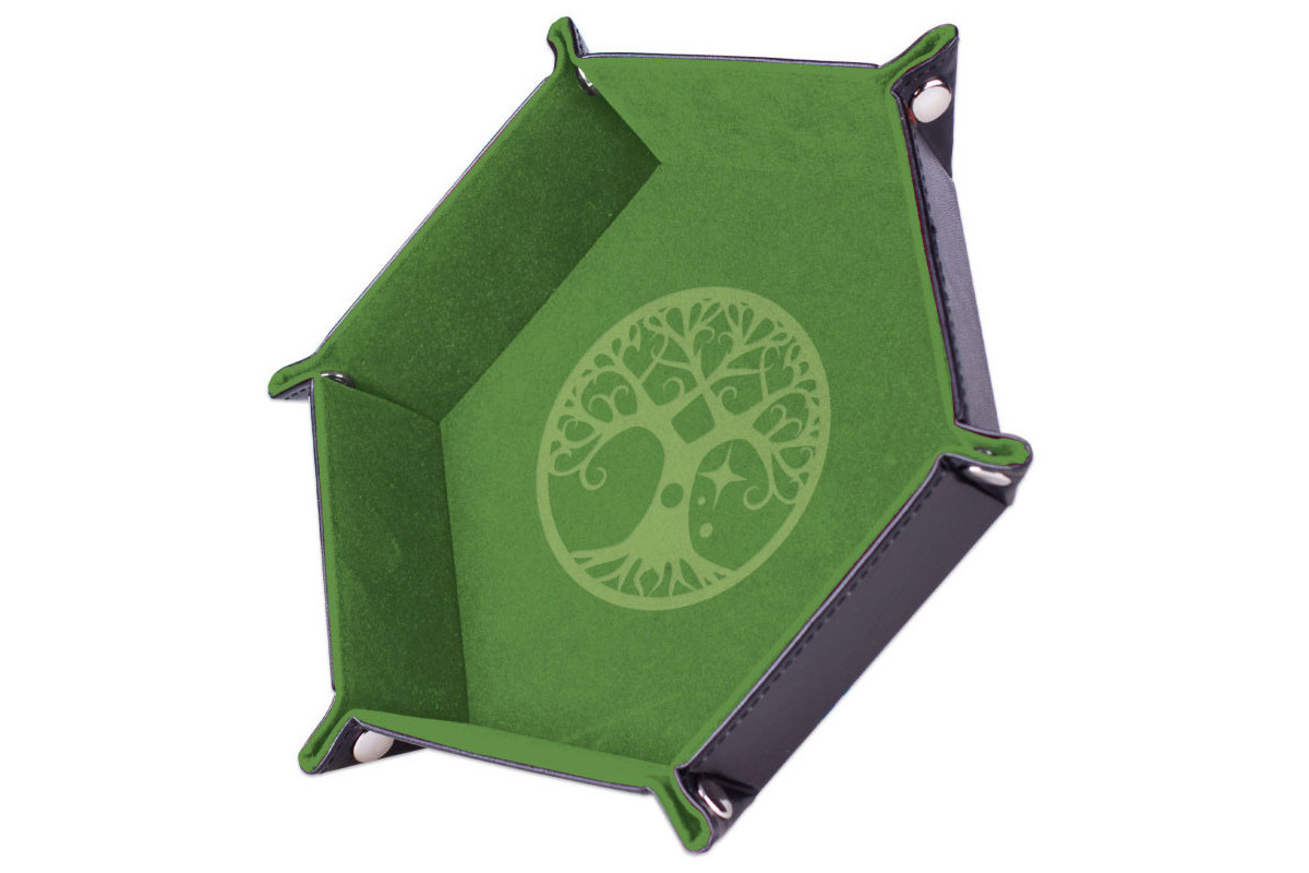 Piste de dés simili Cuir et velours - Yggdrasil Arbre vert 19x19cm