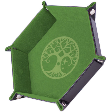 Piste de dés simili Cuir et velours - Yggdrasil Arbre vert 19x19cm