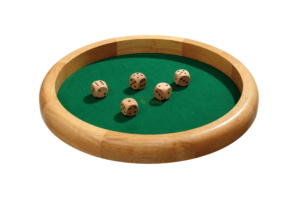 Piste de dés XL 40 cm en bois naturel +5 dés