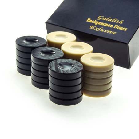 Pions de Backgammon Galalithe Noir et Beige 36mm