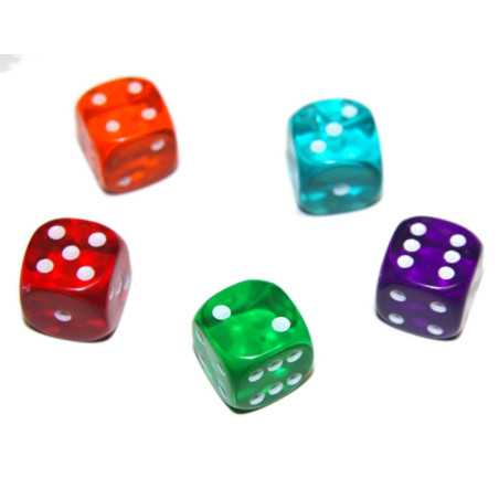 Pack de 6 dés 16mm translucides (5+1)