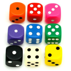 Pack de 6 dés 16mm opaque couleur (D06)(5+1)