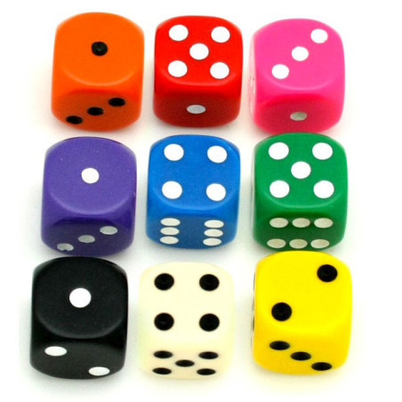 Pack de 6 dés 16mm opaque couleur (D06)(5+1)