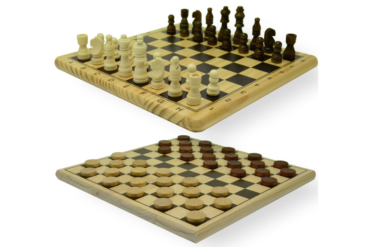 Jeu d'échecs-Dame en bois imprimé 29x29cm