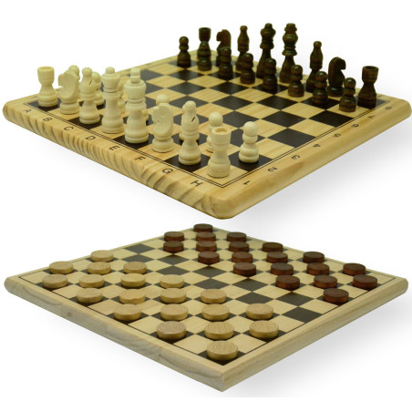 Jeu d'échecs-Dame en bois imprimé 29x29cm