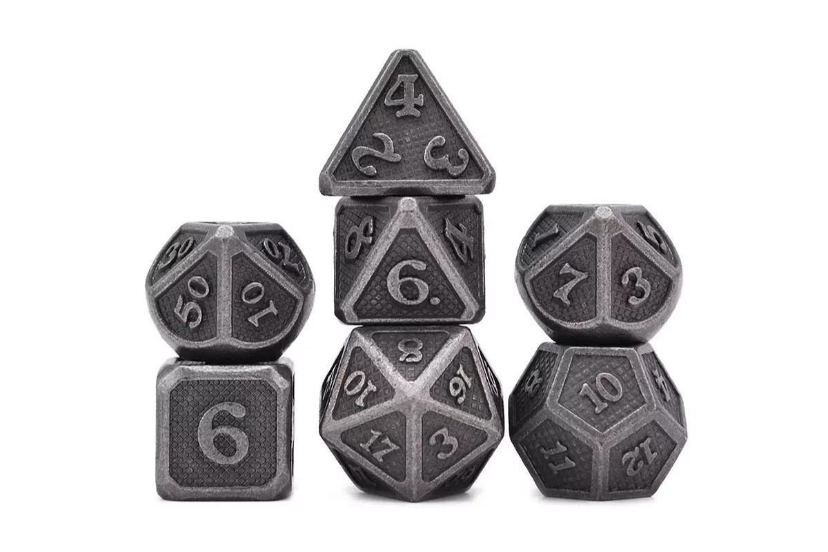 Dés Métal - Lot 7 dés 14mm - Solid Silver