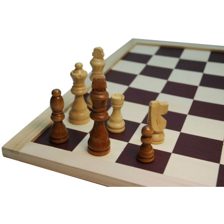 Pièces d'échec 77mm en bois brun/blanc