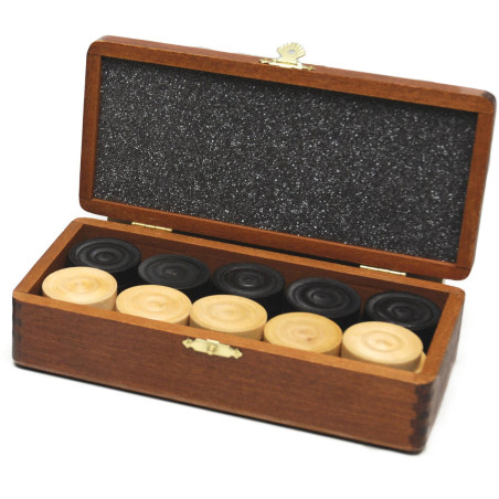 Pions de dames bois clair/noir boite bois brun