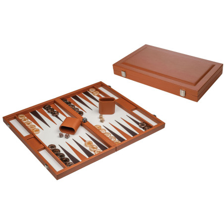 Backgammon simili cuir 47cm Cognac