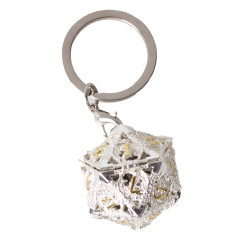 Porte clé D20 argenté avec 7 mini dés métal (5mm)