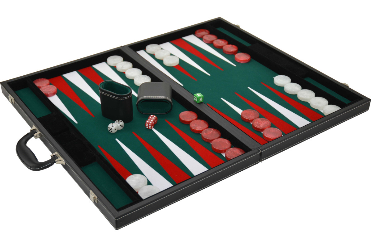 Backgammon 38cm feutrine marquetée verte