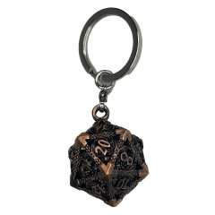 Porte clé D20 Rose Ancien avec 7 mini dés (5mm)