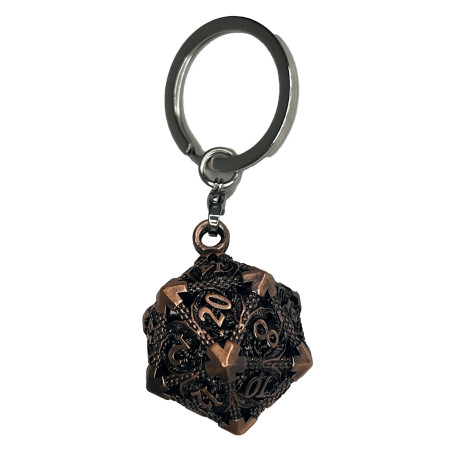 Porte clé D20 Rose Ancien avec 7 mini dés (5mm)