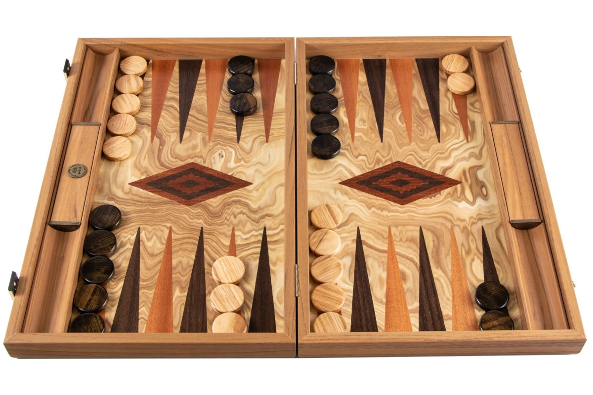 Backgammon Premium en loupe d'olivier 60cm
