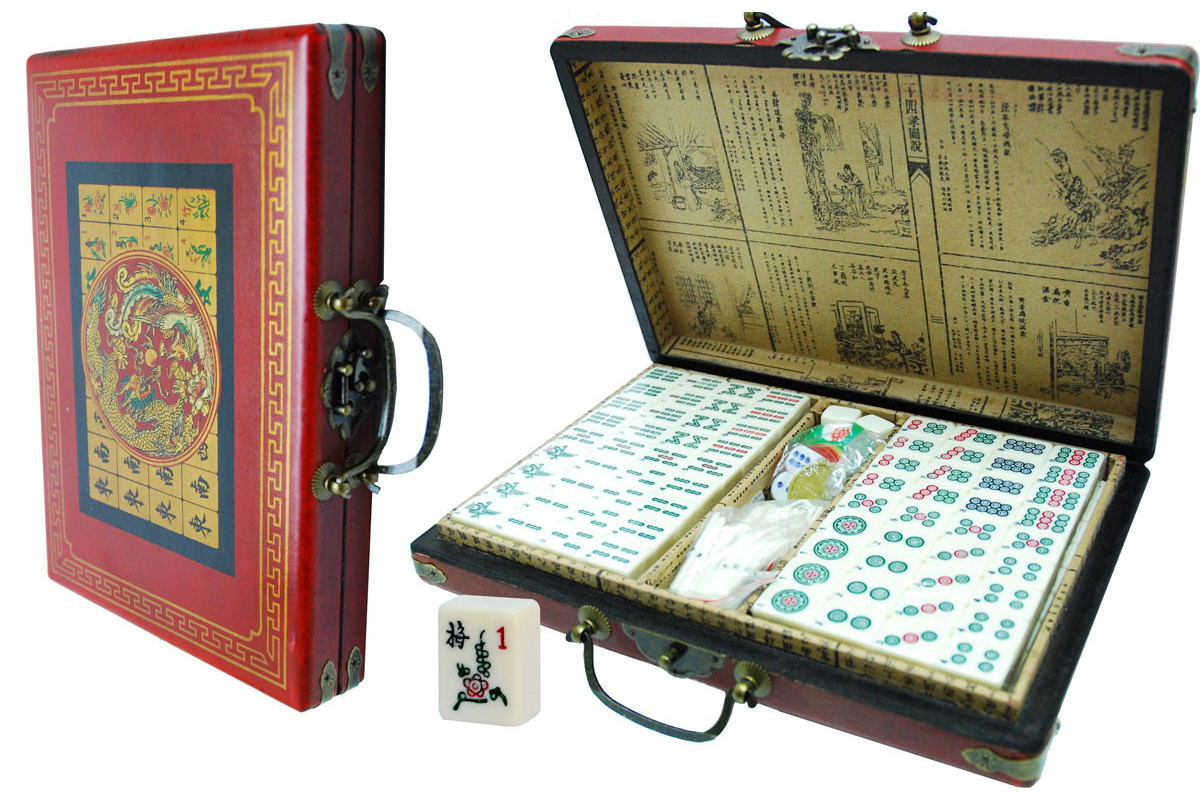 Petit Mahjong tuiles 21x15mm, coffret style ancien