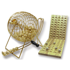 Bingo / Loto Moulin métal 24cm 90 boules bois + plateau bois