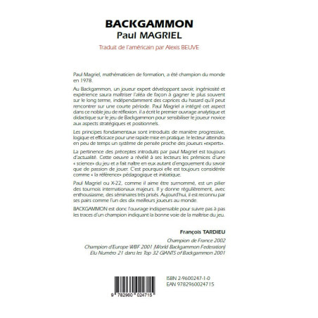 Magriel - Backgammon tome 2 : Jeu positionnel avancé