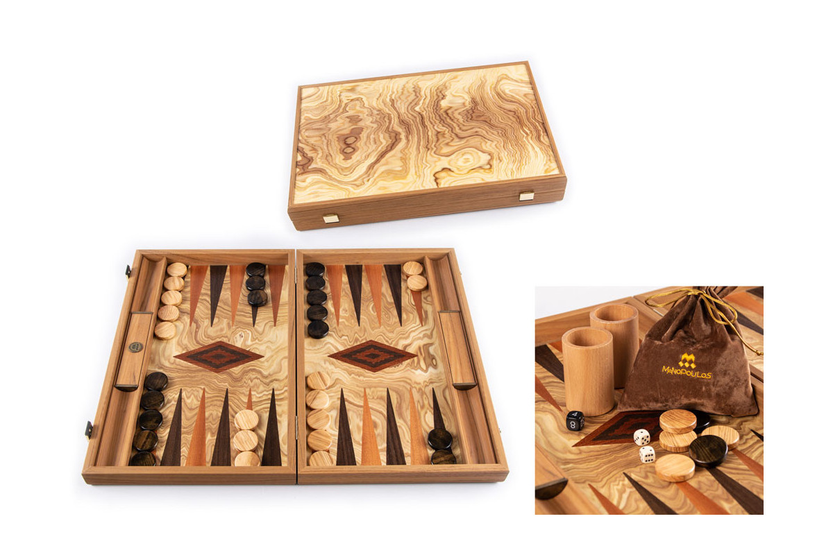 Backgammon Premium en loupe d'olivier 60cm