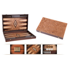 Backgammon Premium en loupe de noyer 60cm