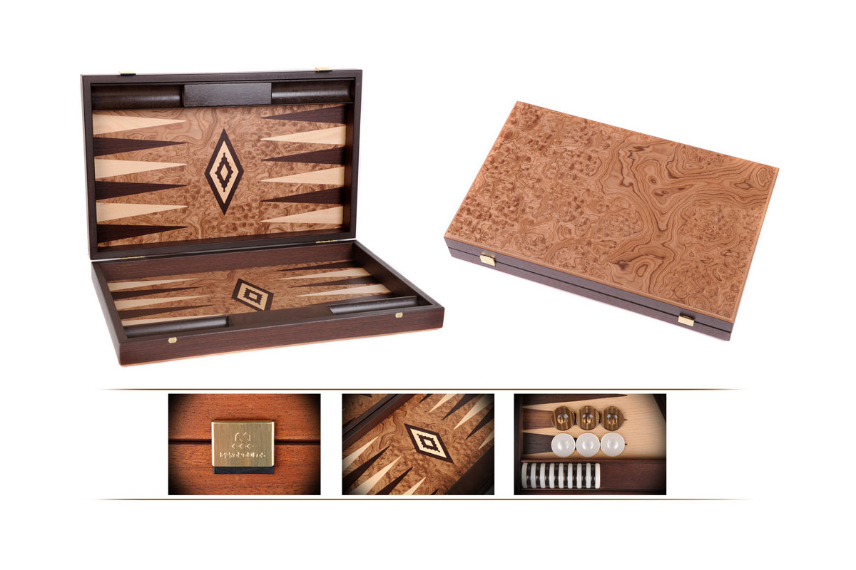 Backgammon Premium en loupe de noyer 60cm