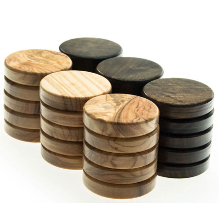 Pions de Backgammon en olivier 36mm