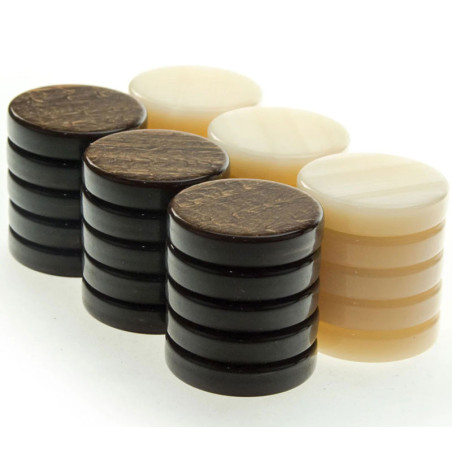 Pions de Backgammon nacre 26mm (marrons)