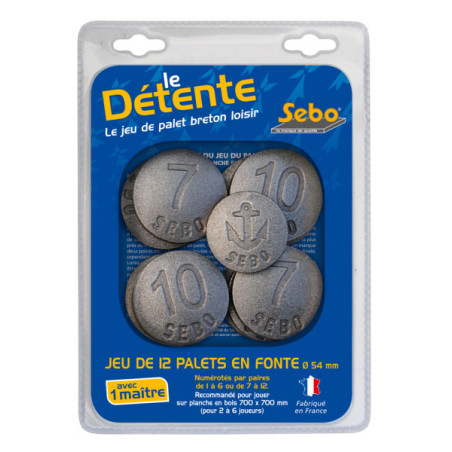 Jeu de palets bretons en fonte Détente (format loisir 6 paires 7 à 12, 54mm)