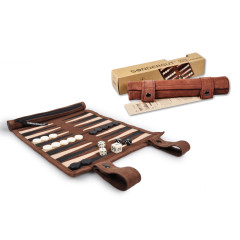Backgammon de voyage en cuir Moka (Sondergut)