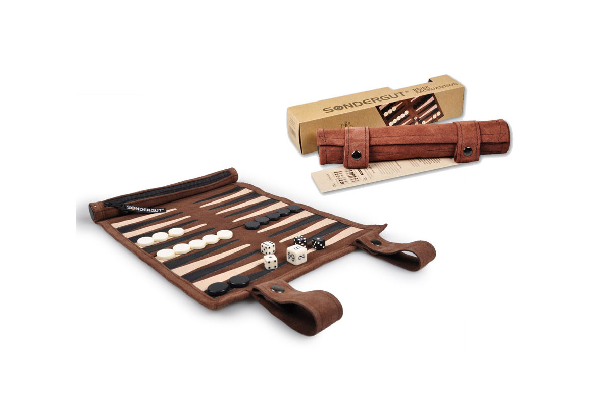 Backgammon de voyage en cuir Moka (Sondergut)