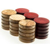 Pions de Backgammon en olivier/rouges 36mm