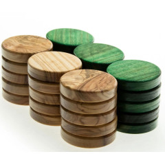 Pions de Backgammon en olivier/verts 26mm