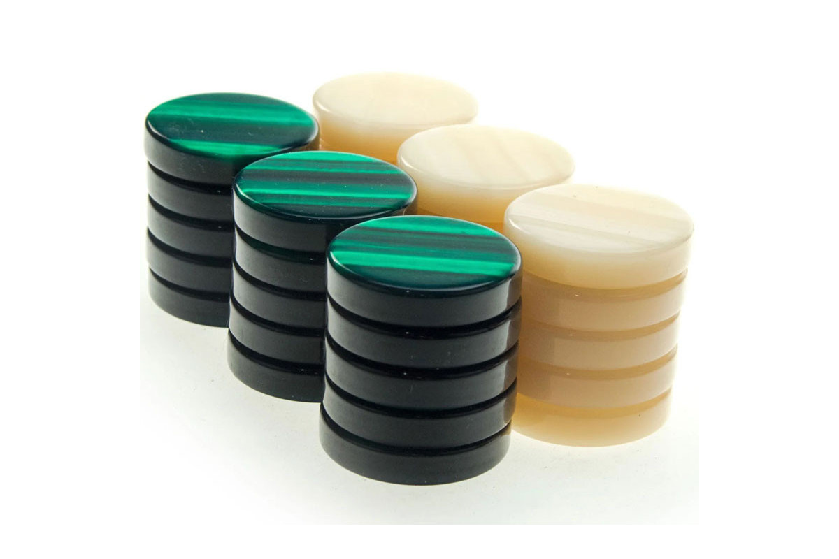 Pions de Backgammon nacre 36mm (verts)