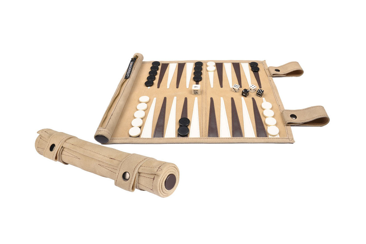 Backgammon de voyage en cuir Beige (Sondergut)