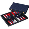 Backgammon feutrine bleue, mallette aspect cuir bleu 38cm