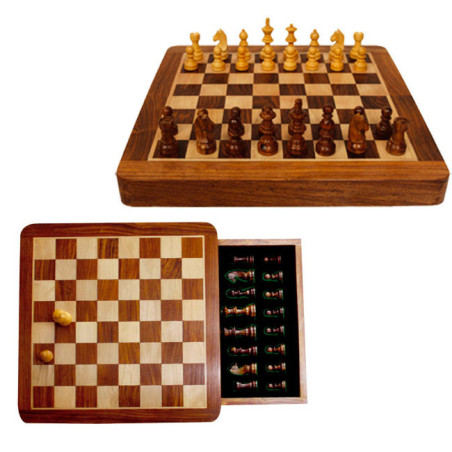 Echecs magnétiques 30cm marqueté tiroir (non pliable)