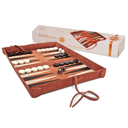 Backgammon de voyage en cuir deluxe Cognac (Sondergut)