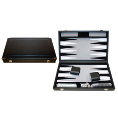 Backgammon feutrine noire, mallette aspect cuir noir 46cm