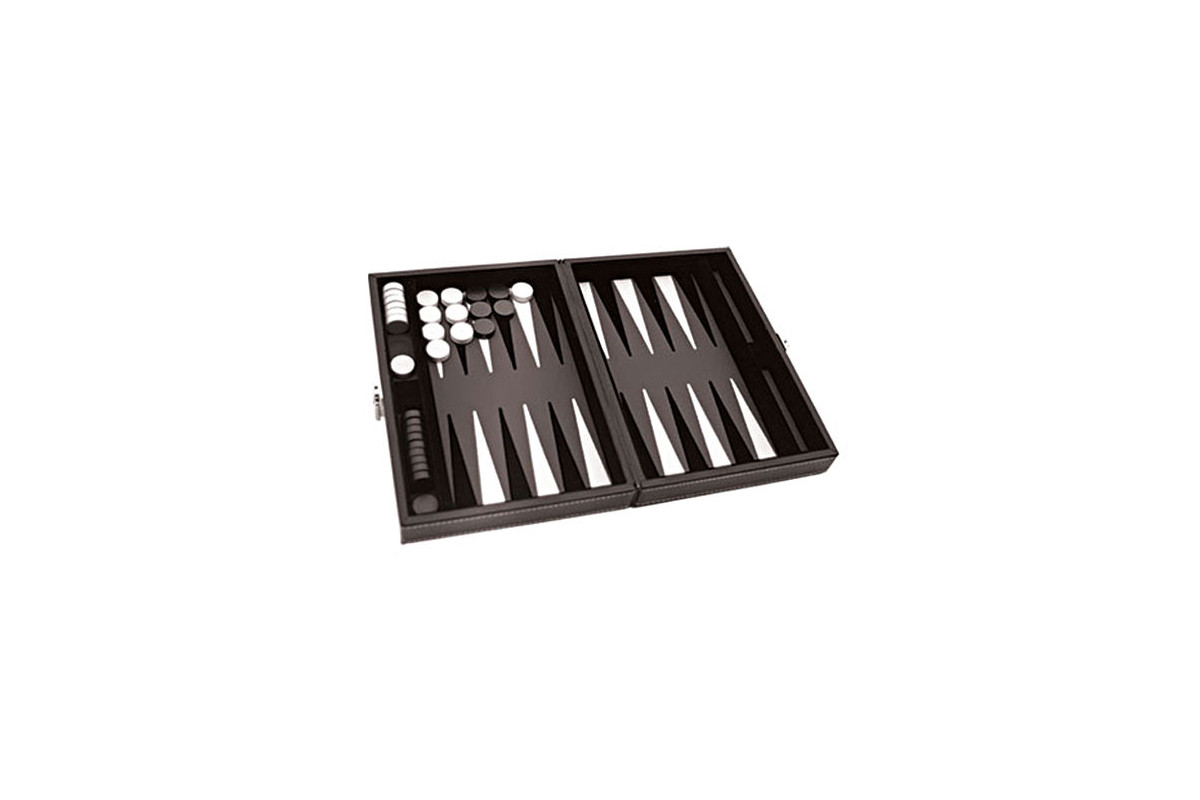 Backgammon feutrine grise, mallette aspect cuir gris 30cm