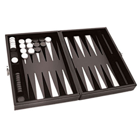 Backgammon feutrine grise, mallette aspect cuir gris 30cm