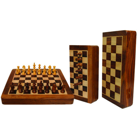 Echecs magnétique pliable 18cm marqueté