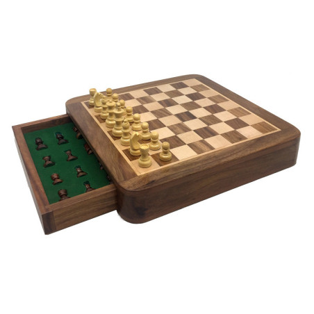Echecs magnétiques 25cm marqueté tiroir (non pliable)