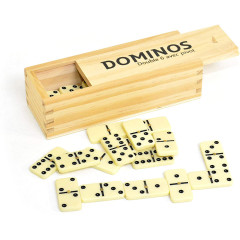 Dominos double 6 fins avec pivot, boîte bois
