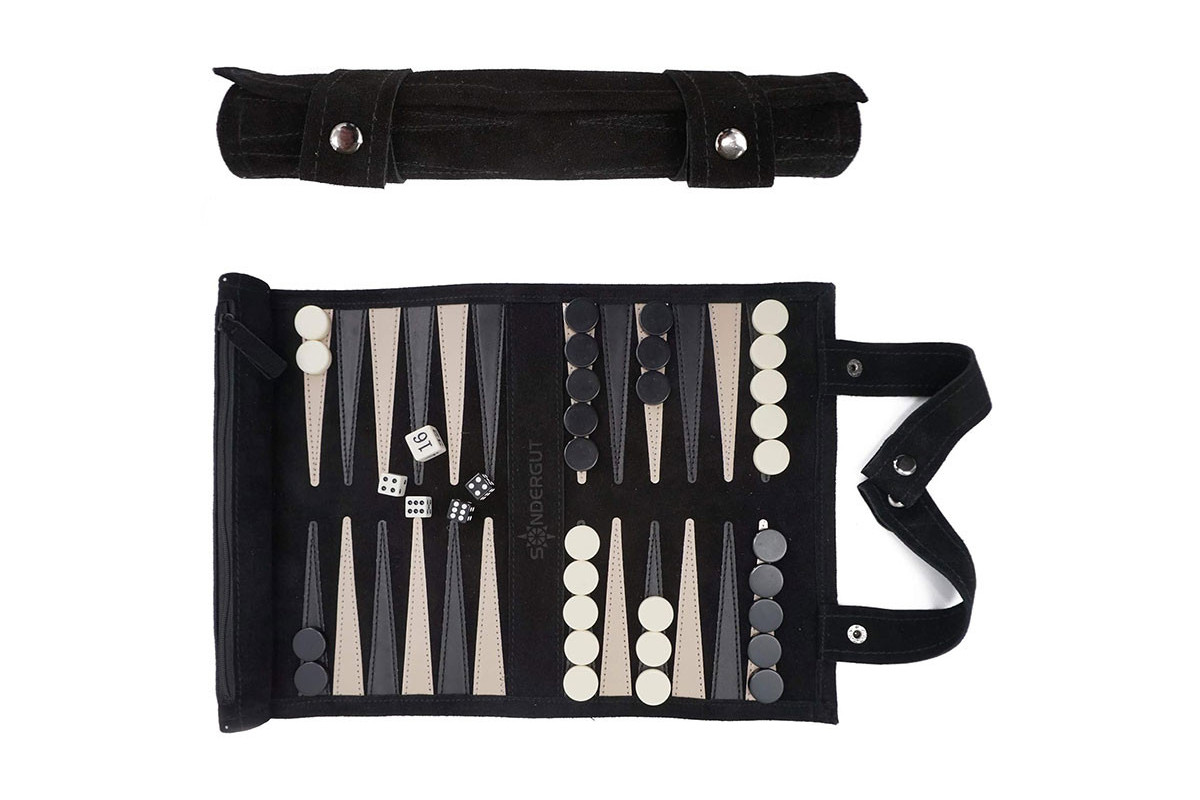Backgammon de voyage en cuir Noir (Sondergut)