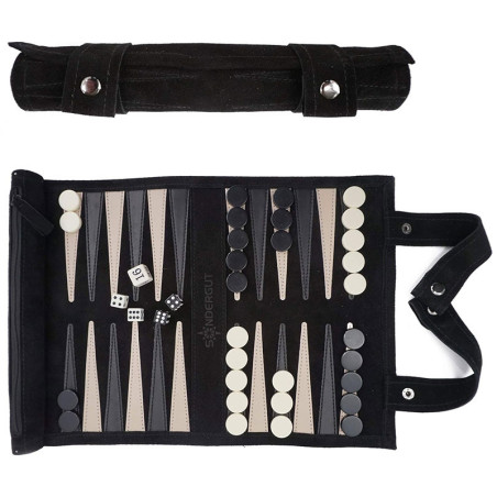 Backgammon de voyage en cuir Noir (Sondergut)
